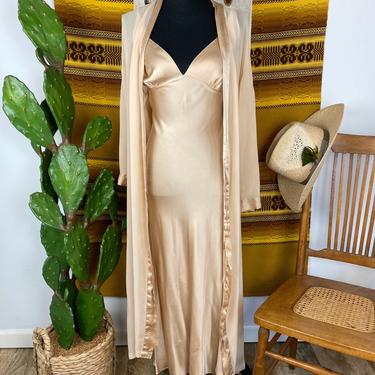 Gold Silk Nightgown and Matching Silk and Nylon Robe 