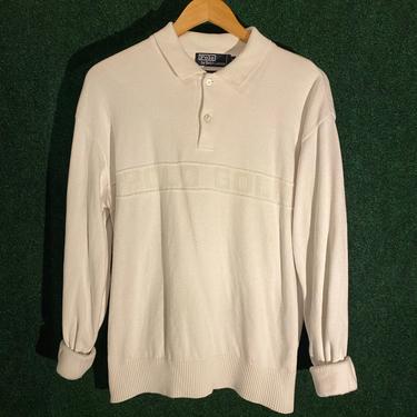 Vintage White Polo Button-Up Sweater