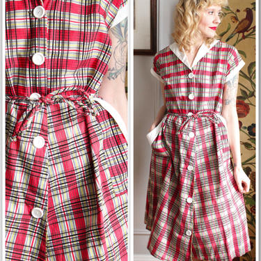 1950s Dress // Plaid Spring Day Dress // vintage 50s dress 