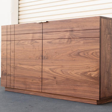 Solid Walnut Modern Storage Cabinet Unit With Drawer, Adjustable Shelves and Self Closing Doors 