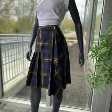ESCADA MARGARETHA LEY Vintage 1990s Pure New Wool Kilt Style Tartan Plaid Pleated Midi Length Wrap Skirt - Size 44 - Women's 8 