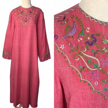 1970s Embroidered Indian Cotton Bohemian Kaftan 