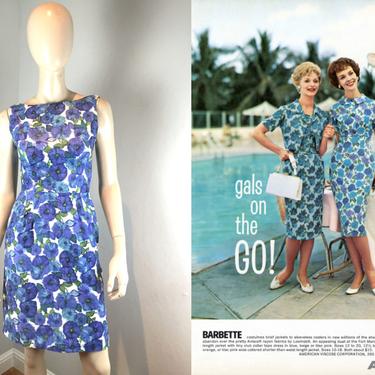Morning Glory Time - Vintage 1950s 1960s Periwinkle Lavender Blue Linen Cotton Wiggle Dress - 2/4 