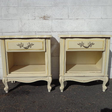 2 French Provincial Nightstands Pair of Tables Bedside Vintage Gold Glam Antique Shabby Chic Storage Country Bedroom CUSTOM PAINT AVAIL 