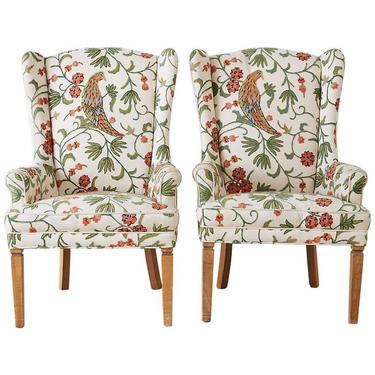 Pair of English Style Crewel Work Wing Chairs by ErinLaneEstate