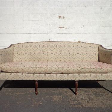 Vintage Couch Chesterfield Sofa Antique Fabric Wood TrimMoroccan Lounge Seating Settee Bohemian Boho Chic Style Design Carved Wood 
