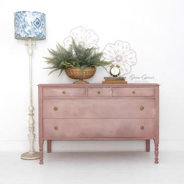 Pink Dresser, Vintage Chest of Drawers, Painted Changing Table 