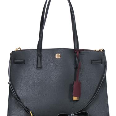 Tory Burch - Black Pebbled Leather Structured Convertible "Walker" Satchel