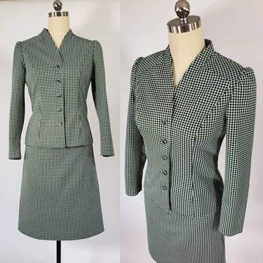 1970s Houndstooth Jacket and Skirt Suit by Marty Gutmacher 70s Suit Set 70's Women's Vintage Size Medium 