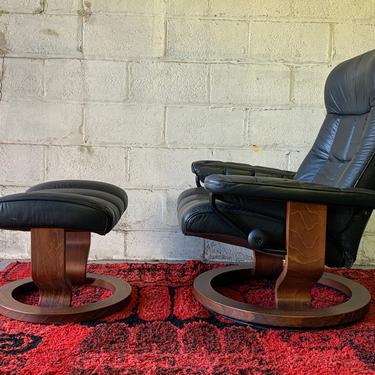Mid Century Modern EKORNES Stressless LOUNGE Chair /RECLINER and Ottoman, Made in Norway 
