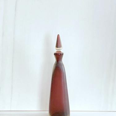 Vintage Italian Art Glass INCISO Decanter by Paolo Venini Burgandy, Yellow and Clear with Textured Matte Finish 15.5