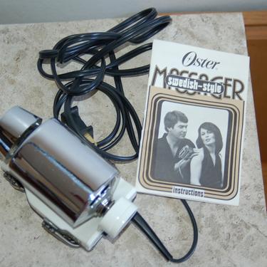 Vtg Oster Scientific Swedish-Style White &amp; Chrome 126-11 Hand Massager 7200 Rotating, Patting Movements Each Minute for Head to Toe Pleasure 