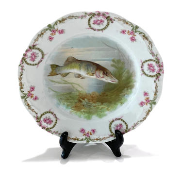 Orleans Z S &amp; C Vintage Hand Painted Fish Plate With Pink Flowers 