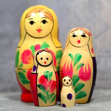 USSR Vintage 4 Small Russian Nesting Dolls - Martyoshka Dolls - Russian Babushka Wooden Dolls - Traditional Russian Gift | FREE SHIPPING 