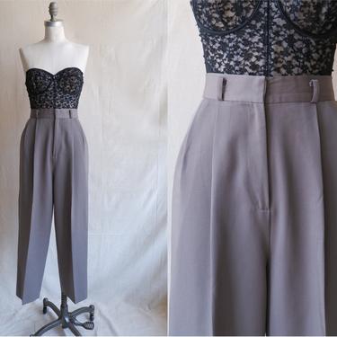 Vintage 80s Taupe Trousers/ 1980s High Waisted Straight Leg Pants/ Size 30 