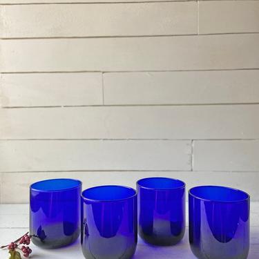 Vintage Libbey Cobalt Blue Tumblers/Rocks Glasses, Rounded Cups // Blue Barware, Midcentury Blue Rocks Glasses // Perfect Gift 