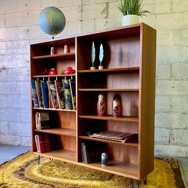 LARGE Mid Century Modern Danish Teak BOOKCASE with record storage by Poul Hundevad 