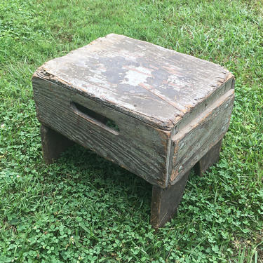 Antique Vintage 1920s Wooden Stool - Small Step Stool - Rustic Decor 