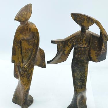 Vintage Pair of James Mont MCM Japanese Geisha Solid Cast Iron Figurines Set of two 6.5&quot; 