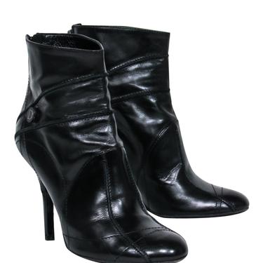 Christian Dior - Black Leather Heeled Ankle Booties w/ Stitching Details Sz 6.5