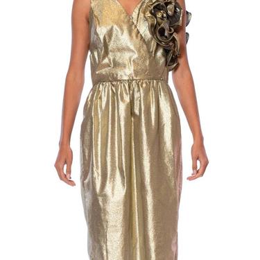 1980S Metallic Poly/Lurex Gold Lamé Dramatic Ruffled Cocktail Dress 