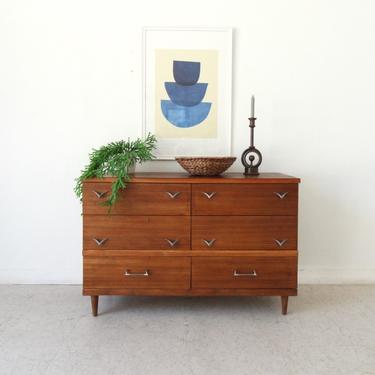 Vintage Gorgeous Walnut with V Handles 6 Drawer Dresser