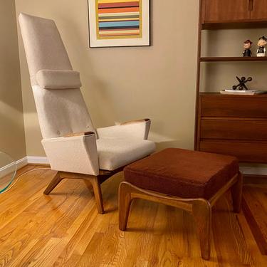 1960s Adrian Pearsall for Craft Associates High-Back Slim Jim Arm Chair and Ottoman 