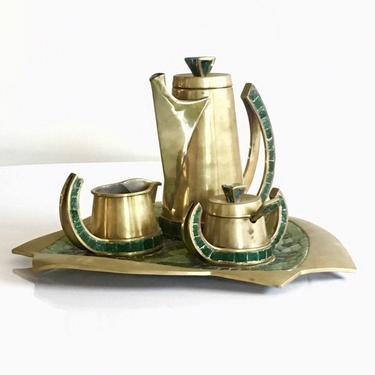 Tea / coffee serving set in brass and jade terrazo by Salvador Teran 