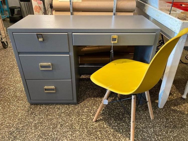 Grey painted desk, 43” x 18” x 29” 