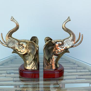 Pair of Brass Elephant Book End