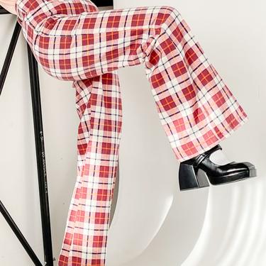 Red Plaid High Rise Flare Pants (M)