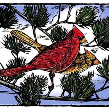 Two Cardinals Glicee Print | Cardinal Winter Print | Pine | Minnesota | Wood Block Art | Cabin | Rustic | Bird Art 