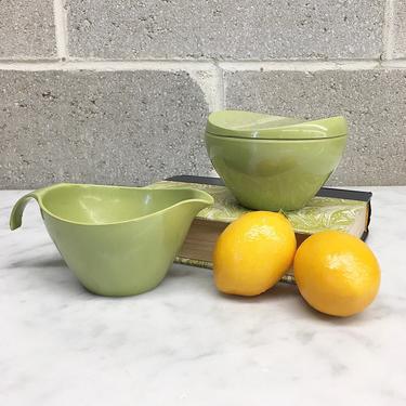 Vintage Cream and Sugar Bowl Set Retro 1960s Prolone Dinnerware + Mid Century Modern + Plastic + Avocado Green + MCM + Kitchen Decor 