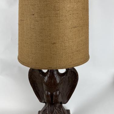 Mid Century Ceramic Eagle Lamp, with Linen Drum Shade