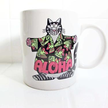 Vintage 1989 Kliban Cat Mug Pen Cup - 80s B. Kliban Aloha Cat Mug - Cat Hawaiian Shirt  - Funny Office Gift - Cat Lover Coffee Mug 