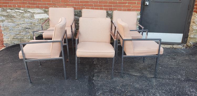 Pink and Chrome Milo Baughman inspired dining chair set