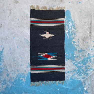 Vintage Wool Chimayo Rug Southwestern New Mexico Textile 29”x14” 