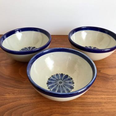 Vintage El Palomar Pottery Cereal / Soup Bowls - Set of 3 - Blue Guadalajara Pattern 