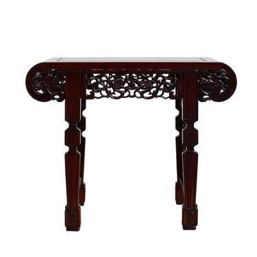 Chinese Red Brown Mahogany Stain Curved Apron Small Altar Table Stand cs5268S