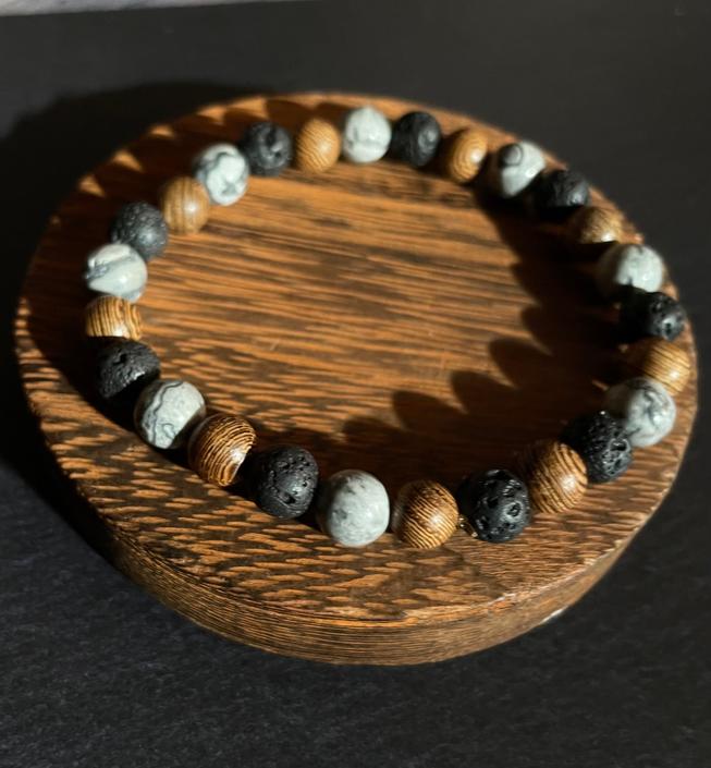 Grounded Energy 4 Gemstone Wood Lava Beaded Stretch Bracelet | Men’s Bracelet | Unisex Bracelet | Men’s Jewelry | Gift for Him | Minimalist 