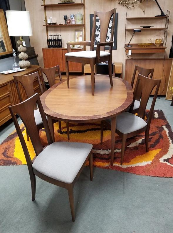 Set of six Mid-Century Modern walnut dining chair from the Brasilia collection by Broyhill