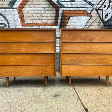 Pair of mid century modern Florence Knoll 4 drawer maple blonde dressers white too great patina 