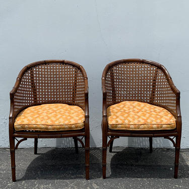 2 Bamboo Chairs Cane Set of Armchairs Chinese Chippendale Wood Regency Hollywood Vintage French Provincial Seating Dining Chair Chic Pair 