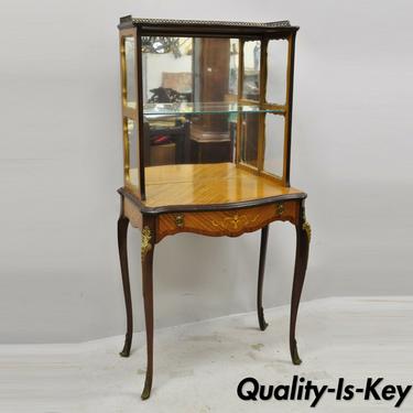 Antique French Louis XV Petite Curio Etagere 1 Drawer Stand with Satinwood Inlay