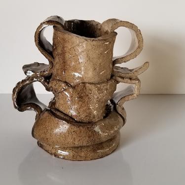 1980's Vintage Brutalist Abstract Art Pottery Vase 
