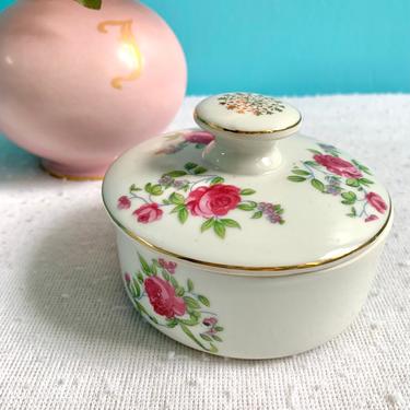 Vintage Porcelain Ceramic Jar, Trinket Jar, Roses, Mid Century, Vintage 50s 
