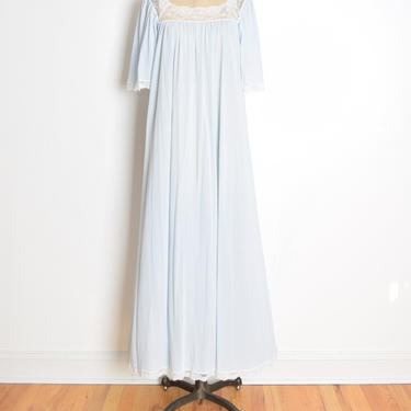 vintage LUCIE ANN nightgown blue nylon lace tulips applique nightie lingerie S M clothing 
