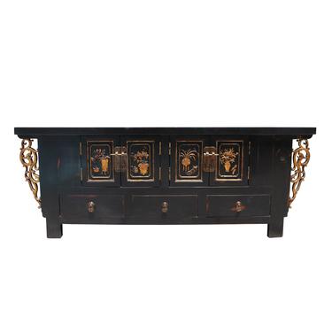 Chinese Distressed Dark Brown Dragon Motif TV Console Table Cabinet cs5727S