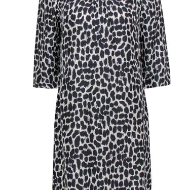 Kate Spade - Black & Cream Leopard Print Quarter Sleeve Shift Dress Sz 8