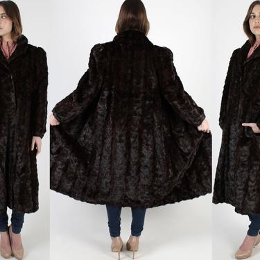 Full Length Mink Coat / 80s Feathered Patchwork Mink Fur Jacket / Vintage Large Shawl Collar / Womens Vintage Dark Brown Swing Jacket 